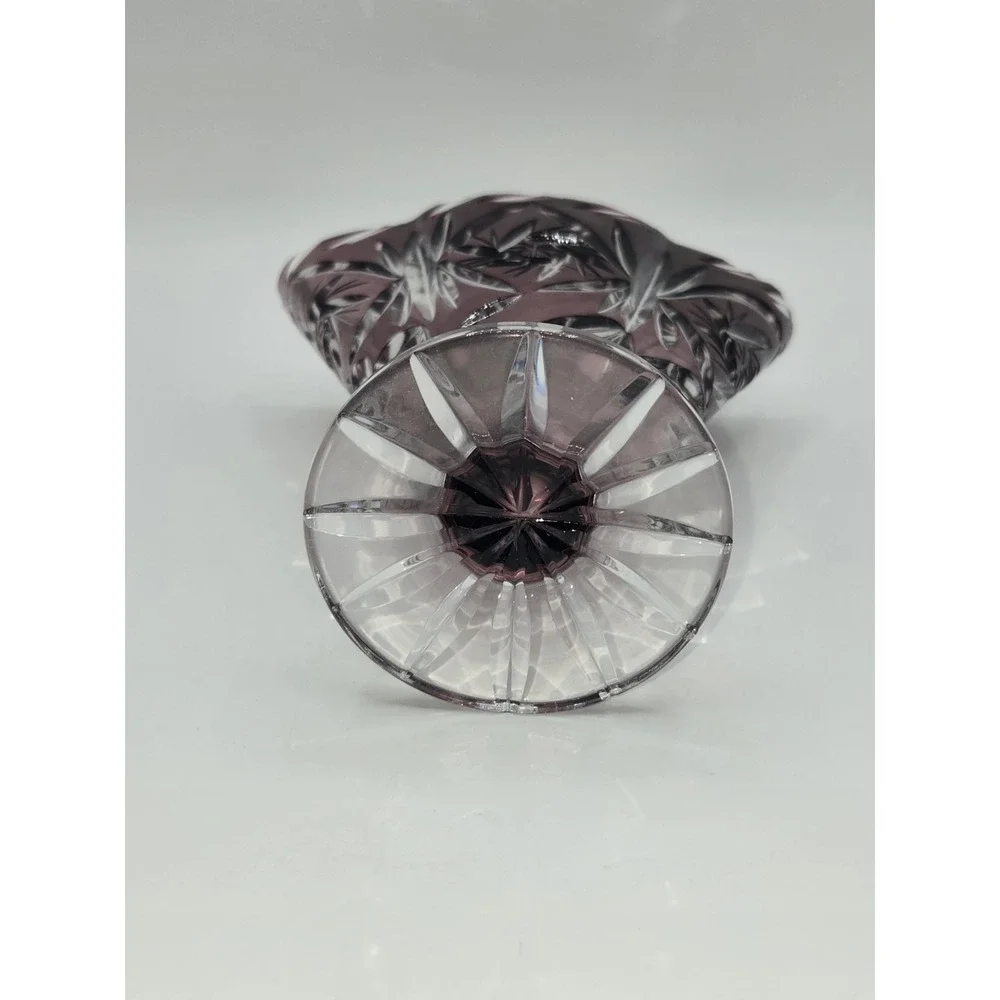 Amethyst Cut‎ to Clear Crystal Bohemian Czech Starburst Cut Footed Vase